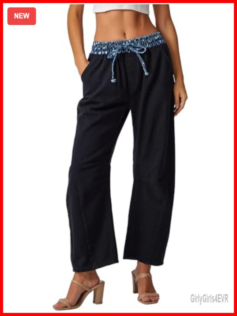 SCOFEEL Women's Drawstring Barrel Jeans Wide Leg Elastic Waist Loose Baggy
